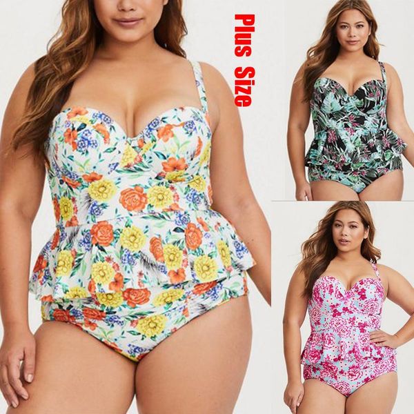 

one-piece suits 2022 plus size 5xl women flower print set swimsuit two piece bra swimwear beachwear drop