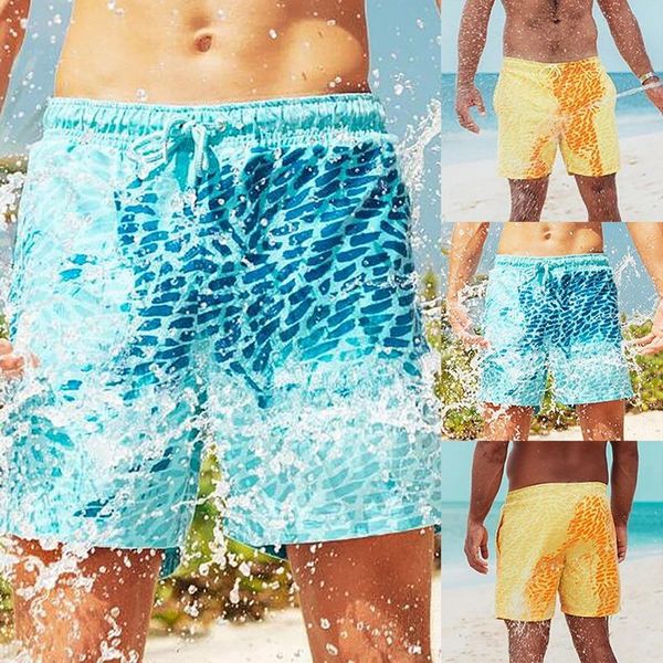 

men's shorts men color changing beach swimming swim male briefs bathing, White;black