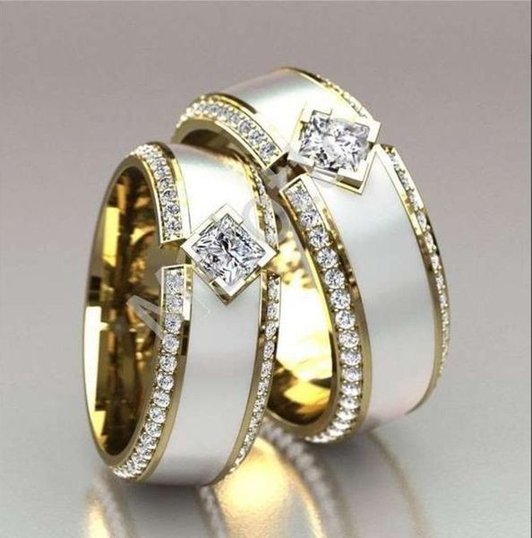 

wedding rings classics gold color couple ring white enamel inlay zircon promise engagement jewelry anniversary gift for men women, Slivery;golden