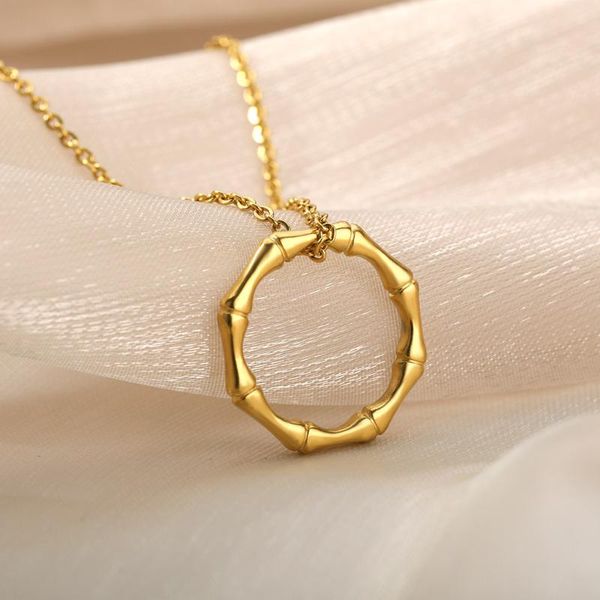 

pendant necklaces vintage round necklace for women stainless steel gold charm aesthetics geometry collar jewelry boho bijoux femme, Silver