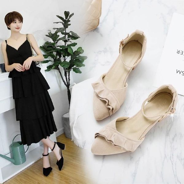 

all-match shoes med female sandal 2021 summer clear heels buckle strap medium girls fashion spring velvet comfort high beige swe sandals, Black