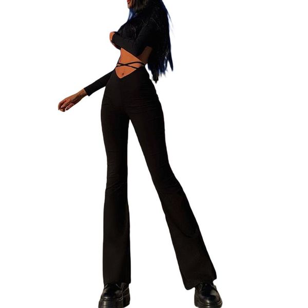 

women's pants & capris female trousers, adults solid color high waist bell-bottomed for spring fall, white/black/purple/green, xs/s//l, Black;white