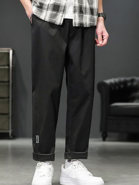 

men letter graphic slant pockets pants g34t#, Black