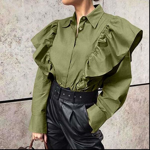 

long sleeve party womens shirts tunic casual ol office plus size ruffles blusas s 5xl, White