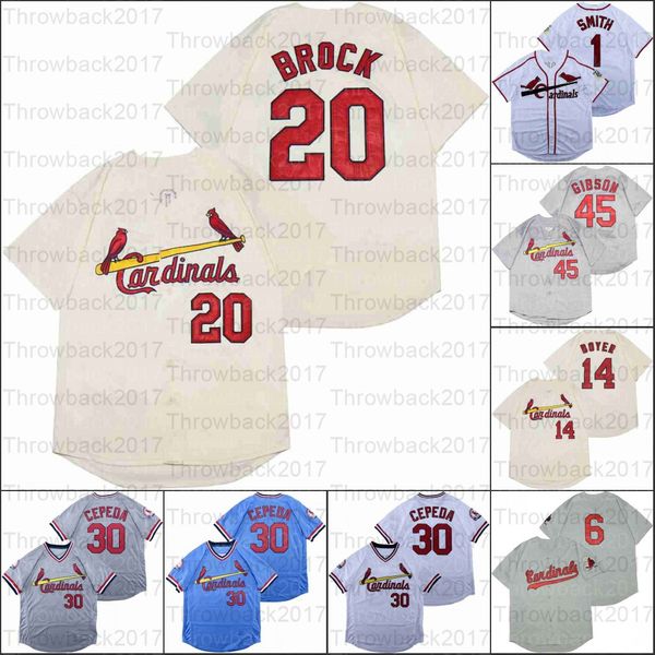 

retro baseball 1967 1982 and 1992 home jersey 20 brock 45 gibson 1 o.smith 30 cepeda 24 herzog 18 shannon 14 boyer, Blue;black