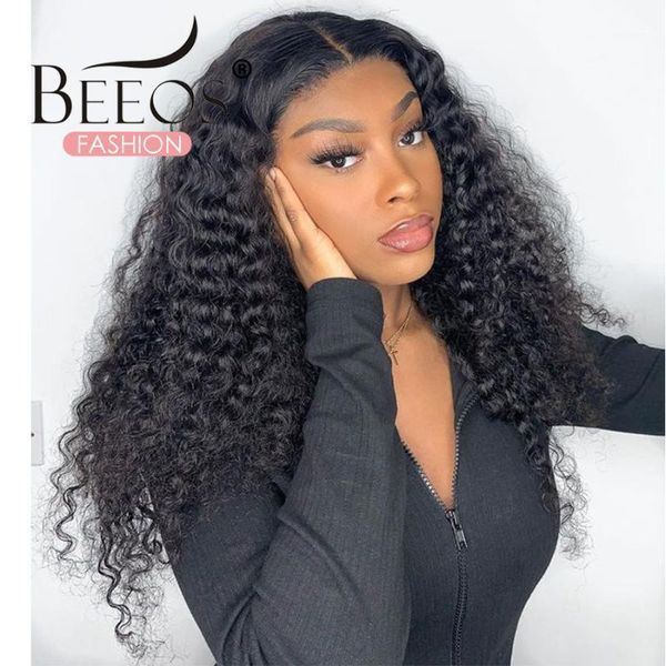 

180% deep wave closure human hair lace frontal wigs curly wig preplucked bleached knots remy 4x4 wig1, Black;brown