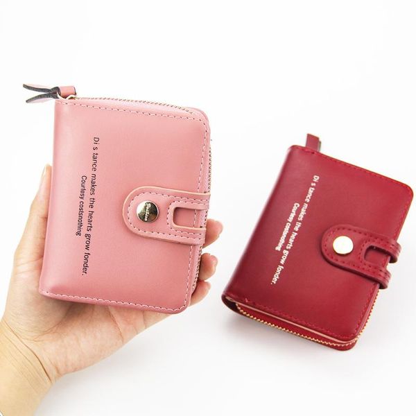 

wallets wallet ladies short hand bag zero zip buckle women's card case, Red;black