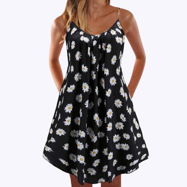 

casual dresses summer women dress dot print fashion sleeveless daisy beach black white female holiday, Black;gray