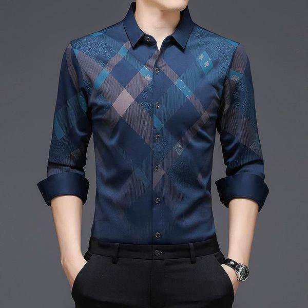 

men's casual shirts browon spring autumn fashion men 2021 long sleeve business rhombic pattern work luxury shirt elasticity, White;black