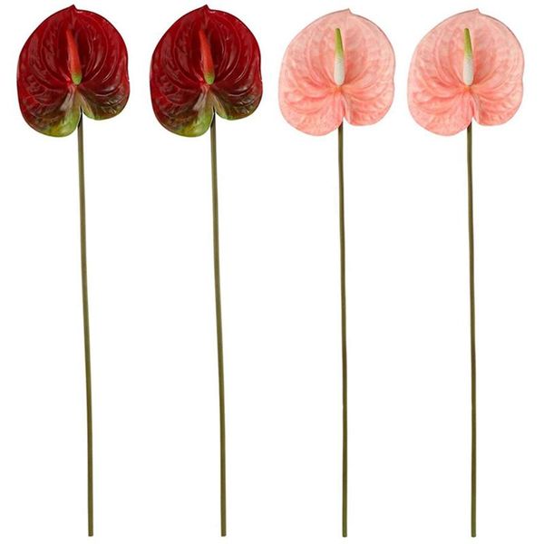 

novelty items 4pcs artificial anthurium flowers realcontactbouquet for home decor bridal wedding floral arrangement pink & dark red