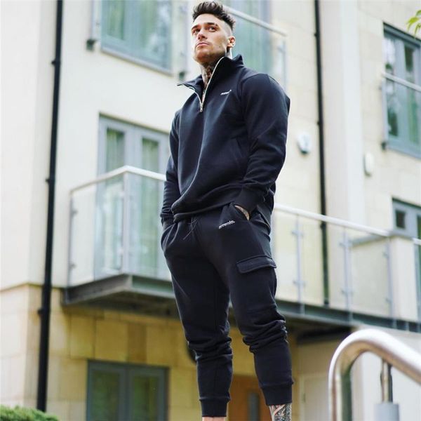 

men's tracksuits 2021 fitness sets logo print man fashion casual two-piece black pocket sports pants suits -3xl, Gray