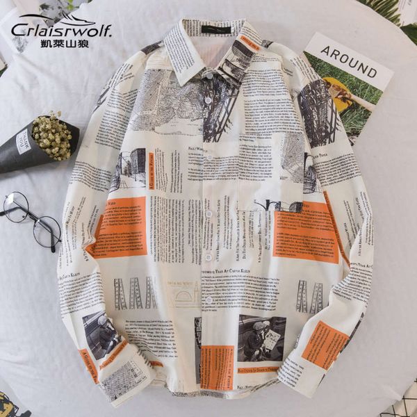 

men's casual shirts shirtsummer long sleeve men's spaper printed sunscreen shirt i8ex, White;black