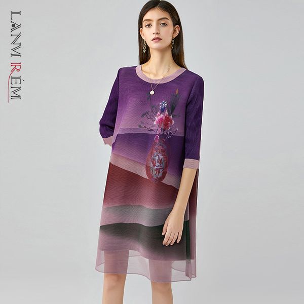 

spring summer women printed dress vintage mesh three-quarter sleeve dresses elegant female party clothes 2a3400 210507, Black;gray