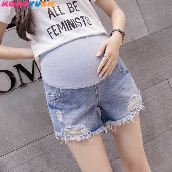 

pregnant women's shorts summer wear high waisted denim shorts summer wear spring loose pants for pregnant women clothes 210713, White