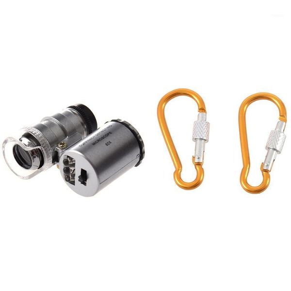 

mini 60x led pocket microscope jeweler magnifier adjustable loupe withtravel adjusting screw carabiner clip hook cords, slings and webbing1