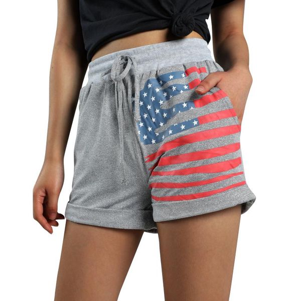 

women's shorts women flag stripe print with pockets loose fit drawstring waist short pants for summer, White;black