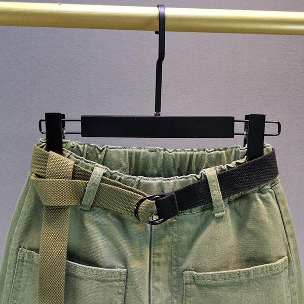 

denim overall pants women's 2021 autumn and winter european ins elastic high waist loose harem cool army green jeans, Blue