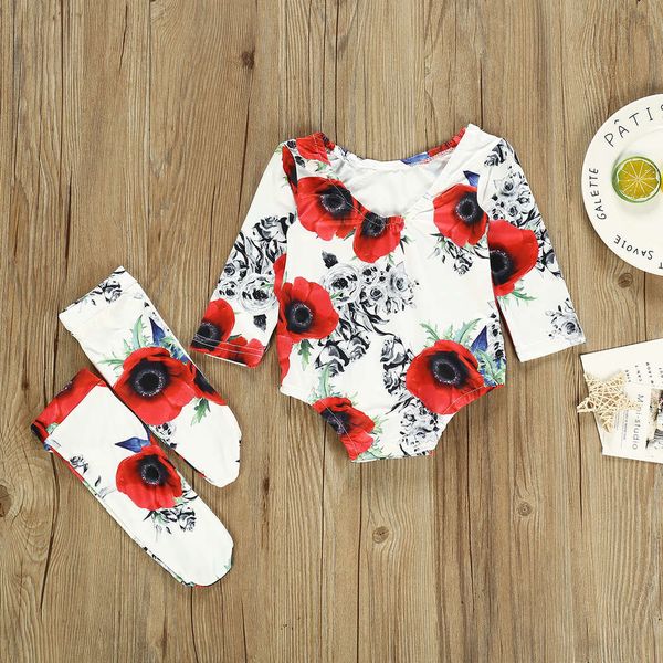 

children's clothing autumn girls' long sleeve printed khaki socks set infant, White