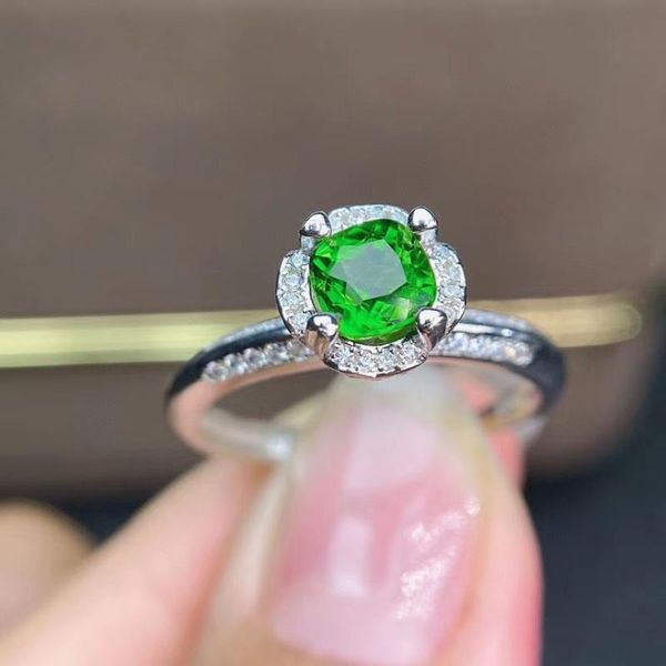 

cluster rings the engagement gift natural and real diopside ring 925 sterling silver fine jewelry fashion, Golden;silver