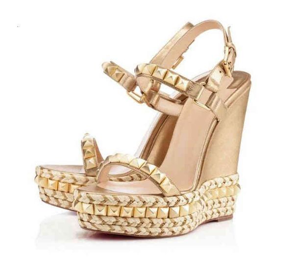 

ladies red famous bottom wedge cataclou sandals gold patent leather studded ankle strap women's pumps party dress eu35-42,with box, Black