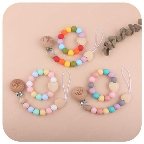 

pacifier holder+teethers set silicon bead chain wooden clips 2021 original desigan infant feeding accessories gift present