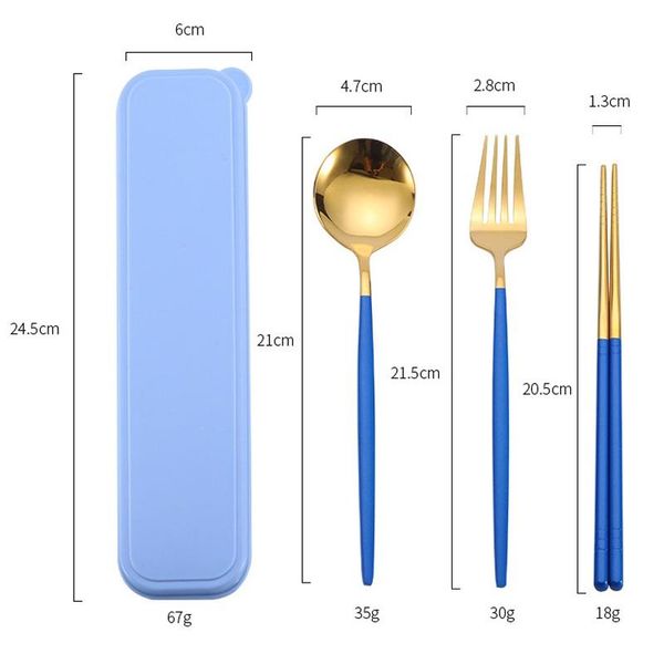 

20Set 304 Stainless Steel Portable Cutlery Chopsticks And Fork Spoon Portuguese Black Gold Western Steak Set 3 Pcs Mirror Flatware Sets
