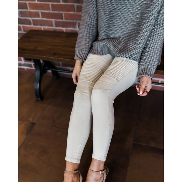 

fashion pleats women stretchy high waist simple pencil jeans full length lady casual ny pants 7 colors in stock, Black;white