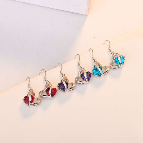 

personalized heart earrings, earhook, women's fashion love, blue purple red diamond earrings, Black