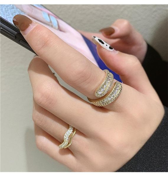 

cluster rings design french micro-inlaid zircon twist ring female geometric open for women 2021 accessories, Golden;silver