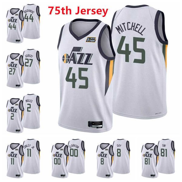 

2021 2022 printed men basketball donovan mitchell bojan bogdanovic joe ingles rudy gobert mike conley jr. clarkson oni gay 75th white jersey, Black;red