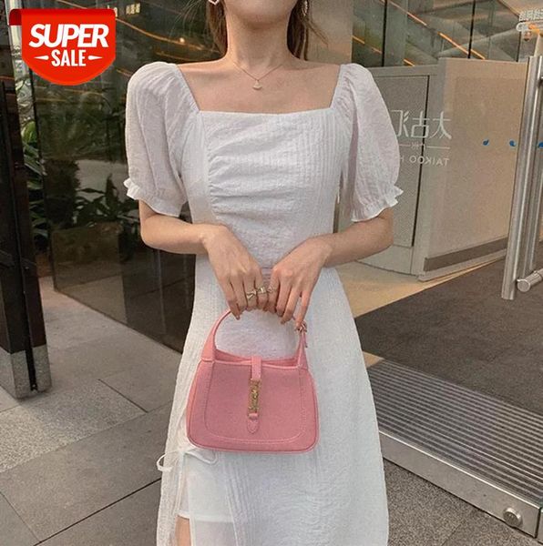 

dress female net red wind korean fashion square collar loose slit first love white skirt #e55n, Black;gray