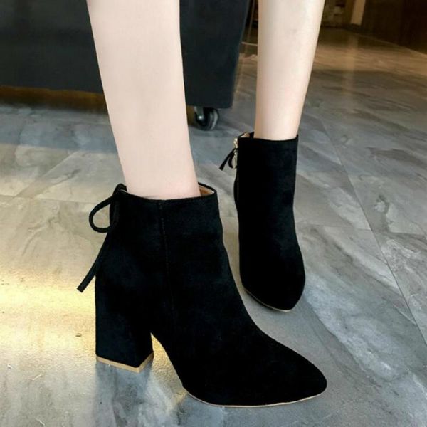 

boots dwayne winter women shoes ankle elastic band stretch fabric hoof high heel fashion party black warm 869