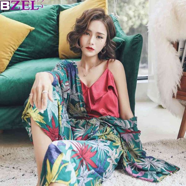 

women's sleepwear maple leave spring autumn women's pajama set 3 piece sleep daily sleepwear indoor clothe cotton v-neck vintage h, Black;red