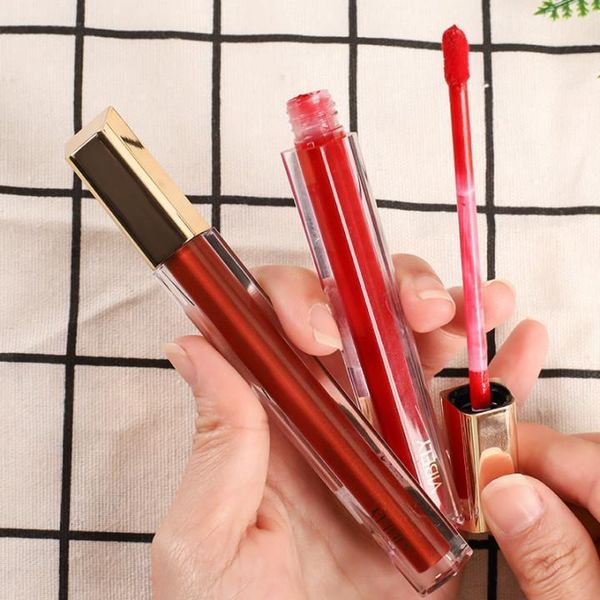 

transparent glass tube liquid lipstick matte lip gloss cosmetic glaze long lasting tint waterproof 6 color lips makeup1