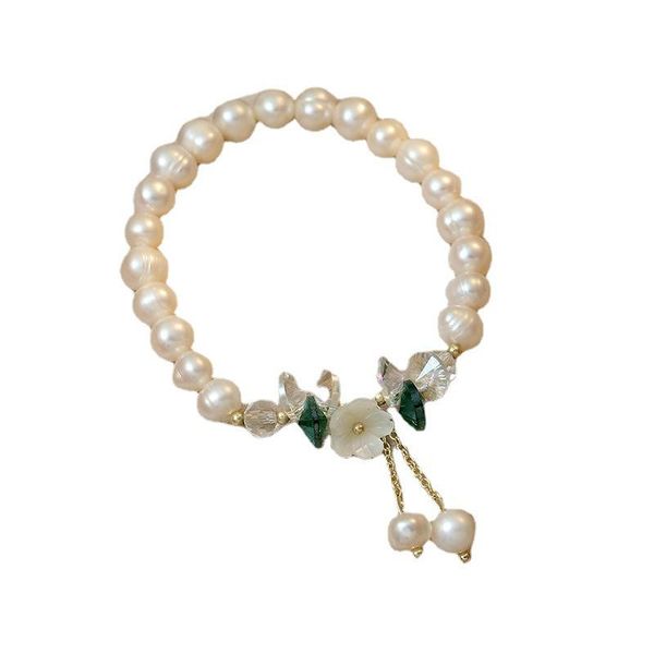 

beaded, strands super fairy baroque freshwater pearl bracelet female ins zircon bracelets for women temperament girl flower-shaped, Black