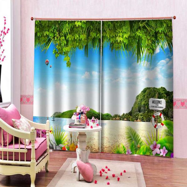 

curtain & drapes modern nature scenery curtains 3d living room bedroom blackout cortinas beach landscape printing