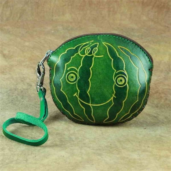 

shijiangxin genuine leather handmade vegetable tanned leather cute hand held animal shape women's watermelon cartoon change card bag