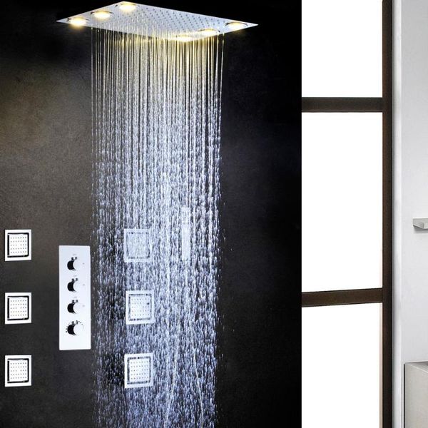 

concealed bathroom shower faucet set led thermostatic mixer system 50x36 cm ceiling rain head sets
