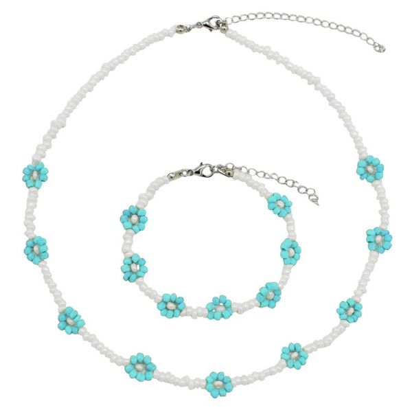 

earrings & necklace 2021 bohemian women natural stone beads fashion bead daisy with beaded bracelet for, Silver