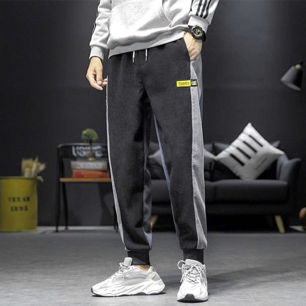 

men's pants autumn and winter big size trend corduroy cropped casual loose for men dwyk, Black