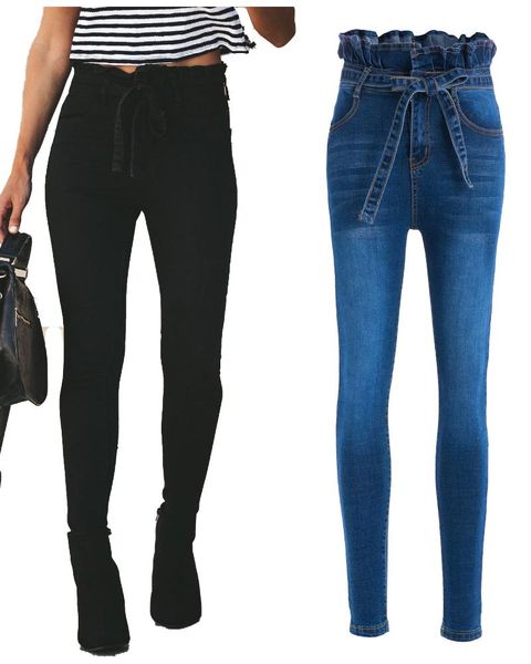 

women's jeans 2021 fall/winter high waist lace-up for women fashion skinny stretch slim denim pencil pants casual trousers s-2xl, Blue