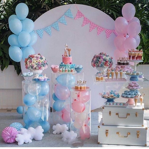 

wedding birthday party kids baby shower table decoration clear tall cylinder stand acrylic plinth flowers balloons crafts cake display pilla