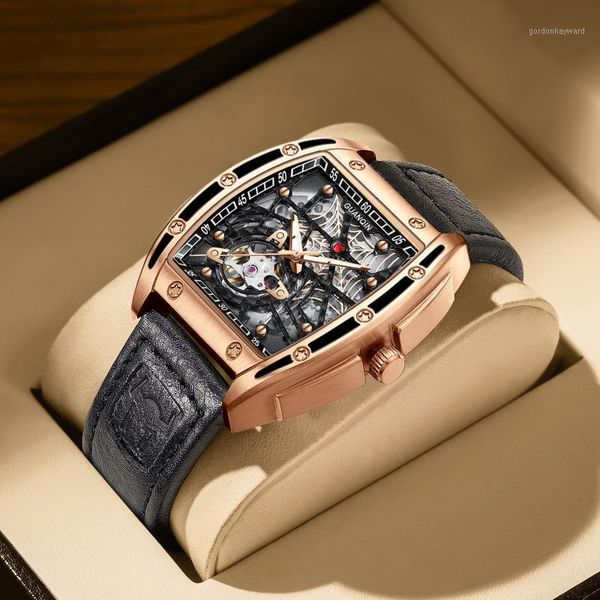 

wristwatches 2021 guanqin men's watch wine barrel hollowed out all japan imported movement automatic mechanical trendy waterproof l, Slivery;brown