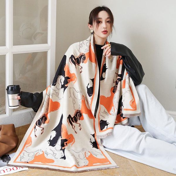 

scarves 2021 winter cashmere scarf women design print pashmina shawls and wraps thick warm female bufanda stoles hijab blanket, Blue;gray