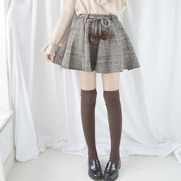 

women's shorts 2021 japanese style mini skirt cute plush waist belt short young girl pleated 2 color winter autumn, White;black