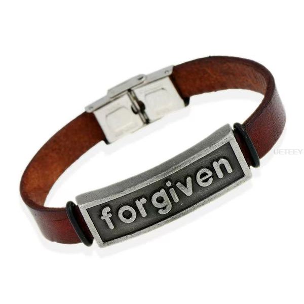 

fashion forgiven letters retro stainless steel leather bracelet men and women gift jewelry charm bracelets, Golden;silver