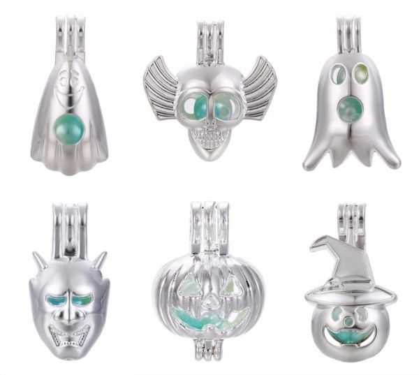

pendants 5pcs silver halloween ghost pearl cage locket essential oil diffuser necklace charms for oyster diy earring making pendant, Black