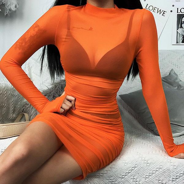 

casual dresses female perspective dress, solid color round neck long sleeve dress one-piece for women, orange, Black;gray