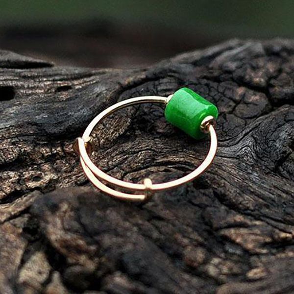 

cluster rings s silver natural jade geometric ring niche design craftsmanship cold wind women's opening adjustable brand jewelry, Golden;silver