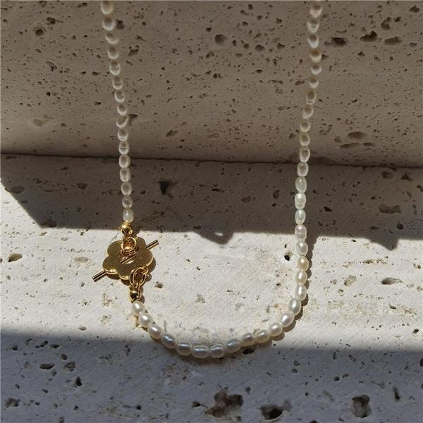 

chokers fashion leisure flower lock freshwater pearl clavicle necklace temperament, Golden;silver